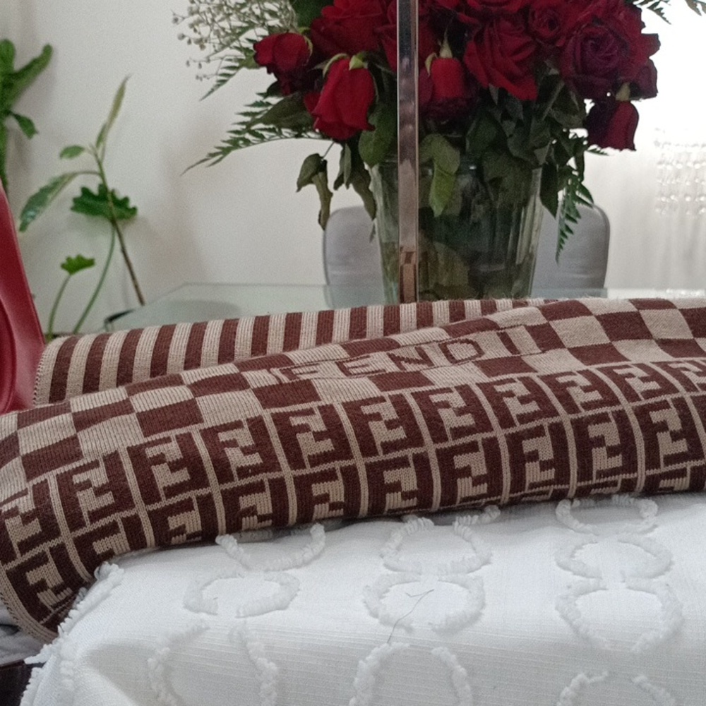 Fendi Brown and Cream Checkered Scarf